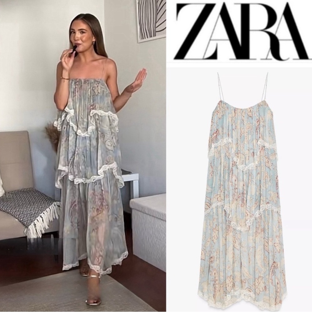 NWT Zara Women’s Collection Printed Lace Trim Ruffled Dress M,
3507/010